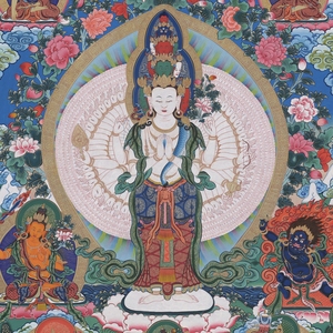 Réplique de Thangka bouddhiste : Portrait de Guanyin à mille mains, collection muséale, sur <span class=keywords><strong>toile</strong></span> carrée haute résolution, anti-UV - Product Image 3