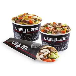 Benutzer definiertes Logo Einweg-Hühnchen-Döner mit gebratener Reisbox Shawarmer Wrap Bowl Bucket Restaurant Verpackung