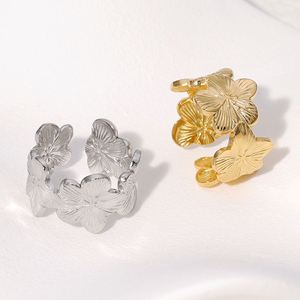 Anillos Ajustables de Acero Inoxidable con Forma de Flor Dorada para Mujer, en Oferta - Product Image 3
