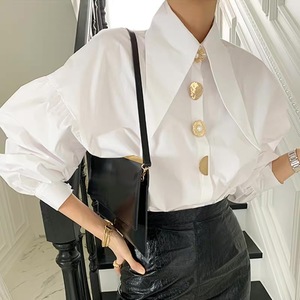 パッチワークソリッドレディースブラウス バブルスリーブブラウストップス 女性用 - Product Image 1