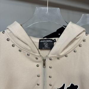 Chaqueta con cremallera de alta calidad, 100% algodón grueso, con estampado vintage de estilo urbano 'Mixed Emotions' y rotos, para hombre, tipo sudadera con capucha. - Product Image 2