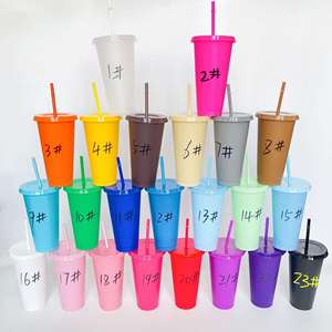 Gobelet à paillettes à paroi simple de 24 oz, personnalisé, écologique, réutilisable, en plastique, pour café froid à emporter, avec couvercle et paille - Product Image 4
