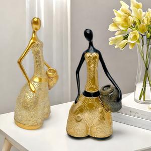 Statue sculptée en résine époxy, style rétro européen, représentant une femme africaine abstraite, ornement créatif, cadeau pour bureau, salon, ou salle d'étude - Product Image 1