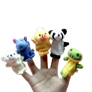 Mainan Peluche jari hewan kartun, boneka tangan lapisan ganda dengan kaki, boneka tangan boneka jari untuk mendongeng