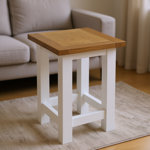 Mesa Auxiliar de Madera Maciza de Roble con Marco Blanco, Mesa de Centro Resistente para Sala de Estar, Diseño Moderno Rústico - Product Image 2