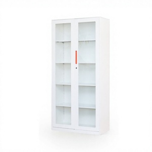 Office Furniture Glass-Frame Cabinet Transparent Metal File Cabinet <b>Door</b> Double Tiers Free <b>Standing</b> for Office Document Storage - Product Image 1