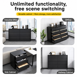 Black Solid Wood Six <b>Drawer</b> Dresser Modern Freestanding Bedroom Storage Cabinet Organizer - Product Image 4