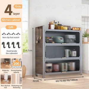Lusso armadietto da cucina <span class=keywords><strong>in</strong></span> metallo a 4 strati con porte <span class=keywords><strong>in</strong></span> vetro <span class=keywords><strong>in</strong></span> metallo per credenza mobile da esposizione <span class=keywords><strong>in</strong></span> acciaio