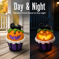 Figurine de cupcake d'Halloween personnalisée avec lumière LED, en pâte à modeler, bonbon effrayant, décoration de table vintage