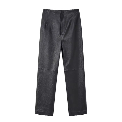 3639 Custom Slim Sheepskin Pencil Pants High Waist Elastic Black Genuine Leather Pants for Women