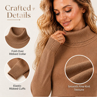 Pull à col roulé thermique doublé polaire pour femme, coupe ajustée en maille côtelée, haut de base chaud pour l'hiver, OEM/ODM