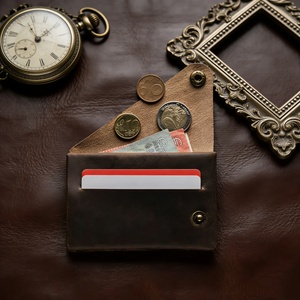 Cartera de Cuero Genuino Vintage, Minimalista y Delgada para Hombre y Mujer, Tarjetero Delgado, Bolsillo para Monedas, Tarjetas de Crédito/Identificación |   Elegante - Product Image 3