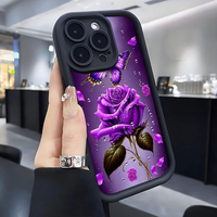 Coque de téléphone portable antichoc en TPU avec motif papillon et fleurs violettes, style objectif d'appareil photo, pour iPhone 12 13 14 15 16 17 18 Pro Max