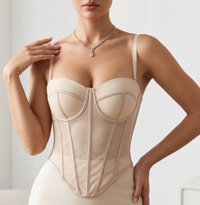 Sexy Party Club Femmes Corset Tops Fishbone Support Court Débardeurs Mince <span class=keywords><strong>Maille</strong></span> Voir Solide Respirant Casual Bustier Camisoles - Product Image 1