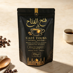Bolsa de aluminio con cierre vertical, impresa a medida, negra, con estampado en caliente dorado, 250g, para envasar granos de café y café en polvo. - Product Image 2