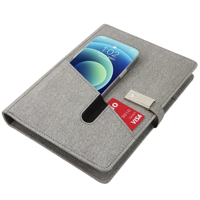 Caderno de couro vintage premium, venda em atacado de luxo caderno sem fio usb carregamento livre