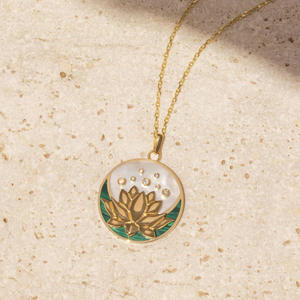 Disesuaikan 316 baja tahan karat perhiasan indah bunga zirkon bulat putri duyung awan bulan liontin akrilik kalung untuk wanita - Product Image 6