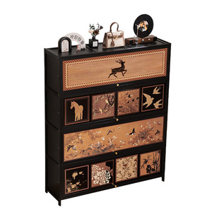 Vintage-style <b>shoe</b> cabinet, multi-layer floor-standing simple entryway <b>shoe</b> <b>rack</b>, integrated with multiple <b>storage</b> units. - Product Image 5
