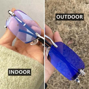 UV400 小型長方形ポリゴン TR90 リムレス ダイヤモンド型 ルネット フォトグレイ 反射防止 <span class=keywords><strong>2026</strong></span> ブルーライトカット 調光メガネ 女性用 - Product Image 3