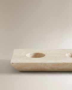 Stonekocc 25.5x2.3x10cm bougeoir en pierre de travertin naturel bougeoir style wabi-sabi <span class=keywords><strong>3</strong></span> trous décor à la maison avec parfum de thé - Product Image 2