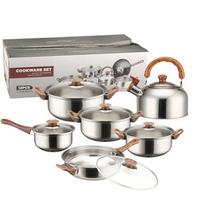 Juego de Utensilios de Cocina Geling de Acero Inoxidable Antiadherente de 18 Piezas, Diseño Nuevo con Mango de Imitación Madera, Resistente, para Camping, Venta al Por Mayor - Product Image 1