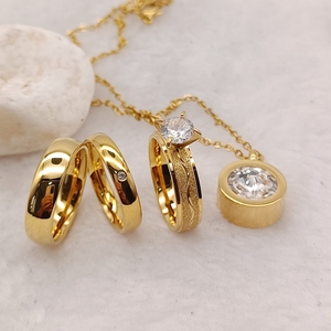 Collana di sposi alla moda anelli di fidanzamento placcato in oro 24k ciondolo donna 3 carati Cz diamanti da sposa set da sposa - Product Image 2