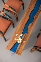 Table de bar en bois massif avec plateau en résine époxy bleue et noyer sud-américain de luxe pour décoration intérieure moderne 2245*415*75mm