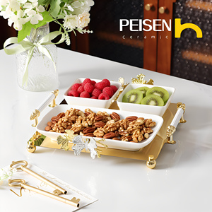Nga phong cách Arabic Vàng Gốm kẹo bát với xử lý ramadan kim loại khay món ăn & tấm - Product Image 2