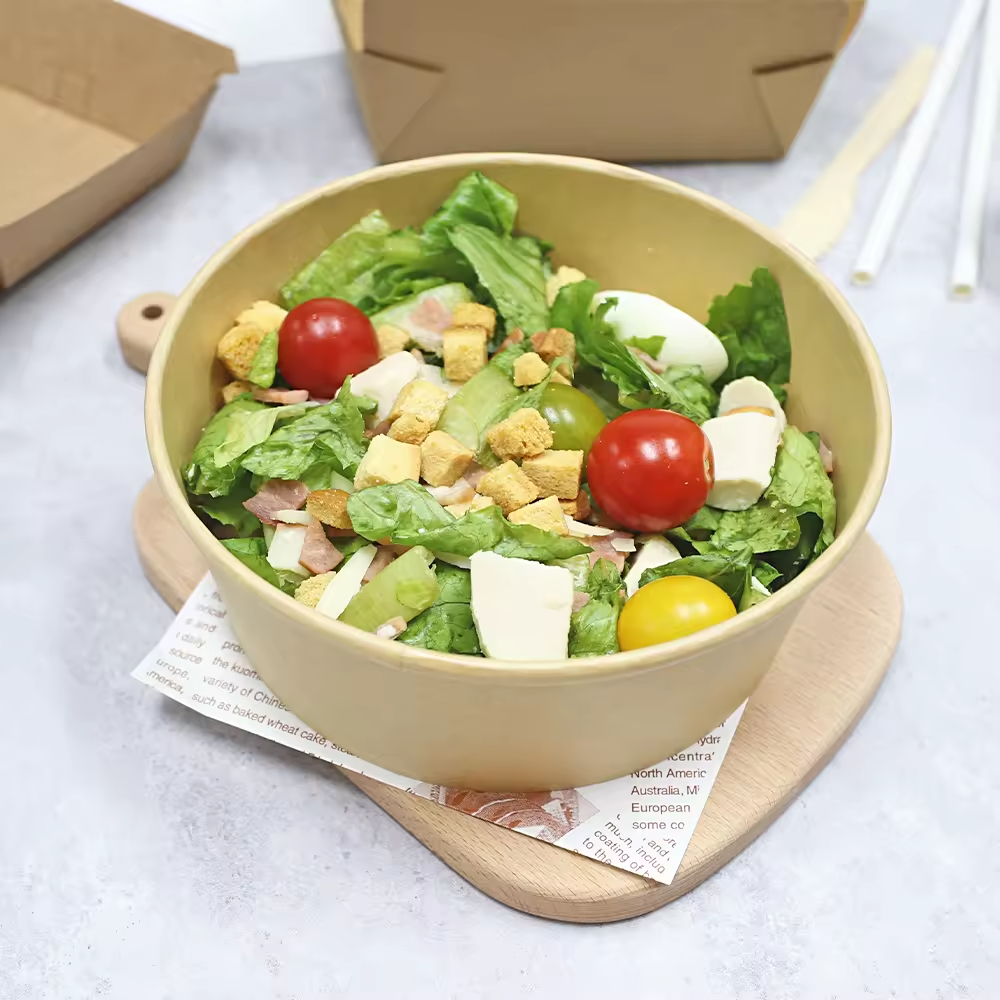 Wholesale Biodegradable Disposable Paper Cups & Eco-Friendly Kraft Paper Food Containers Leakproof Snack Bowls with Lids