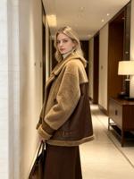 Blouson Aviateur Femme en Fausse Fourrure Écologique Ice Fox, Style Hip Hop, avec Empiècements en Cuir PU, Col Rabattu, Chaud et Oversize pour l'Hiver