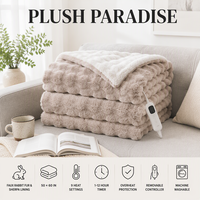 Plaid chauffant lavable 50*60 pouces, double couche, en fausse fourrure de lapin, 9 niveaux de chauffage, protection contre la surchauffe