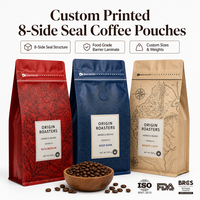 Sacs à café personnalisés en PET/VMPET/PE recyclables, finition mate, 250g, 500g, 1kg, avec fermeture éclair et valve unidirectionnelle