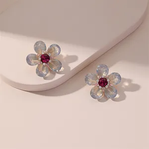 Jewelry Supplier Direct Selling Fashion Exquisite Earrings Colorful Flower Drop Zircon Earrings Ear Stud