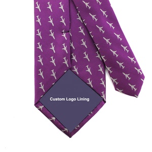 Corbata de Moda para Hombre, Diseño de Avión, 100% Poliéster, Tejido Personalizado, Color Morado, Corbata de Aviador al por Mayor - Product Image 6