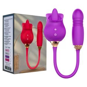Vibrador en Forma de Rosa <span class=keywords><strong>para</strong></span> Parejas, Juguetes Sexuales <span class=keywords><strong>para</strong></span> Mujeres, Vibrador de Succión Desmontable y Dildo con Movimiento de Empuje - Product Image 3