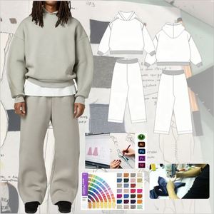 Alta calidad otoño peso pesado algodón polar suelto hombres pulóver Sudadera con capucha pantalones de chándal conjunto chándales - Product Image 1