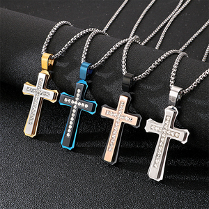 KALEN croce ciondolo oro nero in acciaio inox gioielli zircone <span class=keywords><strong>collana</strong></span> per gli uomini - Product Image 5