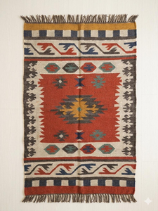 Tapis du Sud-Ouest en laine et jute fait main |   Tapis d'intérieur rouge à motifs géométriques tribaux bohèmes pour salon, chambre, couloir, entrée - Product Image 5