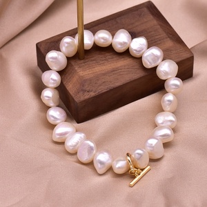 Brazalete Abierto de Perlas, Brazalete de Perlas Barrocas de Agua Dulce Tejido a Mano, Chapado <span class=keywords><strong>en</strong></span> Oro, Creativo y Moderno - Product Image 3