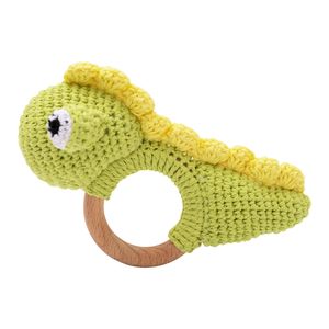 PSZ1445 Sonajero de Dinosaurio Adorable con Mango de Madera, Juguete Mordedor Suave Hecho a Mano, Sonajero Unisex para Bebé, Tejido a Crochet, Certificado LFGB, 0-24 Meses - Product Image 1