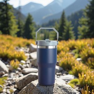Stainless Steel <b>Double</b> <b>Wall</b> Travel Drink <b>Cup</b> with Easy Carry Handle, 20oz Vacuum Tumbler for Coffee Tea and Water - Product Image 2