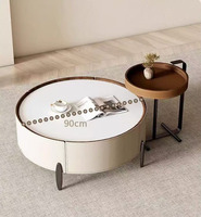 Ensemble de tables basses gigognes design moderne |   Meuble de salon en pierre frittée et bois, écologique, durable, facile à nettoyer, style minimaliste