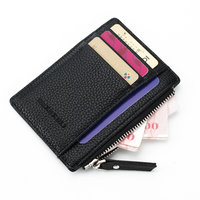 Dompet pendek kulit PU pria wanita, dompet kecil ritsleting saku koin ramping Mini Ultra tipis pemegang kartu Bank