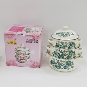 أواني طهي للمطبخ OEM/ODM 3 قطع غطاء ملون بمقبض مزدوج كسرولة مطلية بالمينا غير لاصقة-وعاء حساء من المينا - Product Image 3