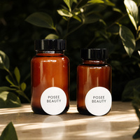 Bocaux en verre brun à large ouverture avec bouchons en plastique noir et or, 60250 ml, pour usage cosmétique, Posee Beauty EO-S69, vente en gros