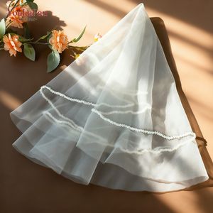 Voile de <span class=keywords><strong>mariée</strong></span> YouLaPan M183 à une seule couche, rond, à perles, style court, voile de couverture <span class=keywords><strong>avec</strong></span> embellissements en perles - Product Image 2