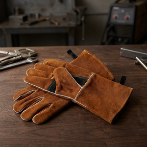 Gants de sécurité en cuir résistants à la chaleur, 14 pouces, manchette droite, résistance à l'abrasion thermique, texture complète et lisse - Product Image 3