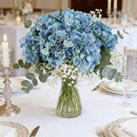 Arrangement floral d'hortensias artificiels de haute qualité YM, toucher réel, avec vase carré et réservoir d'eau en résine