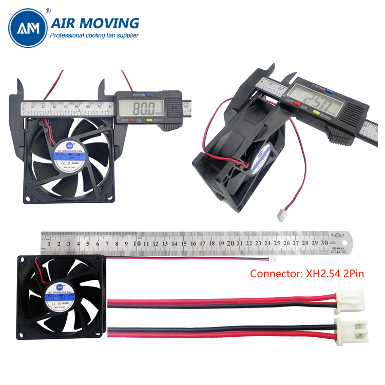 JZK Pack Of 2 80 X 80 X 25 Mm 2pin DC 12 V Small Fan With Cables 8025