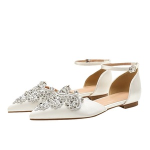 Zapatos planos puntiagudos, rinoceronte de satén hueco, zapatos individuales de novia, vestido de cena, vestido de boda con temperamento, zapatos de boca baja para mujer - Product Image 2
